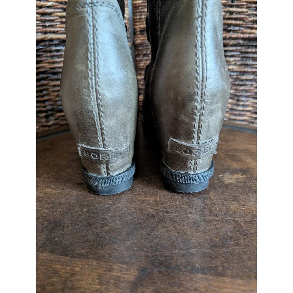 Sorel Joan of Arctic Wedge II Ankle Boots Leather Women's 7.5 Green Winter Fall